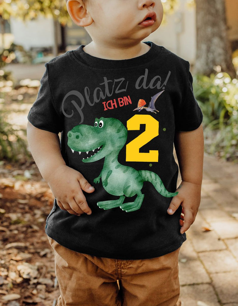 Baby / Kinder T-Shirt mit Spruch Platz Da ich bin Zwei 2 Dinosaurier T-Rex mit Flugsaurier - von Mikalino