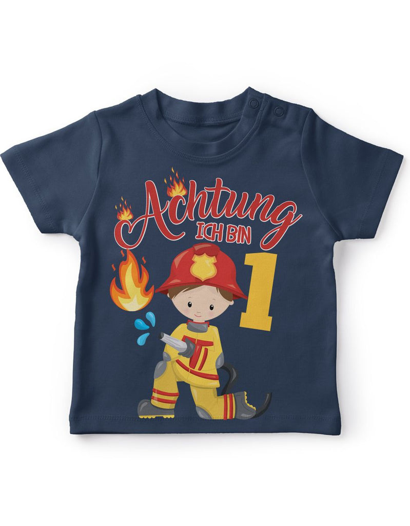 Baby / Kinder T-Shirt mit Spruch Achtung ich bin 1 Eins Feuerwehr - von Mikalino