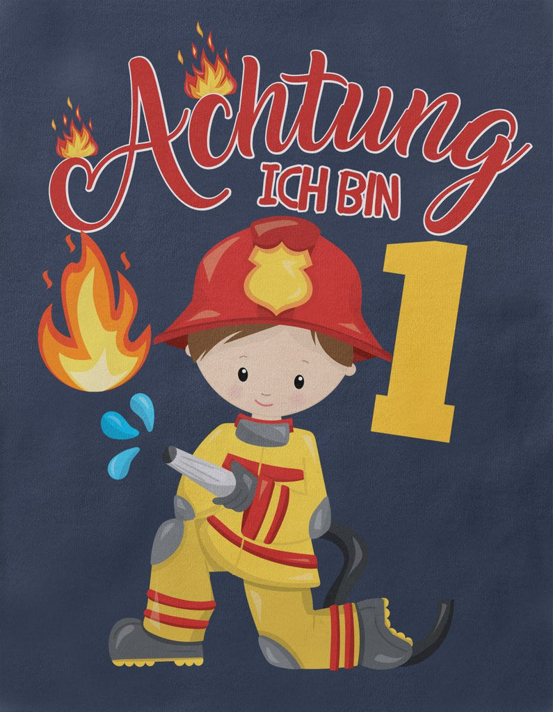 Baby / Kinder T-Shirt mit Spruch Achtung ich bin 1 Eins Feuerwehr - von Mikalino