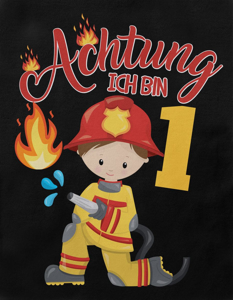 Baby / Kinder T-Shirt mit Spruch Achtung ich bin 1 Eins Feuerwehr - von Mikalino