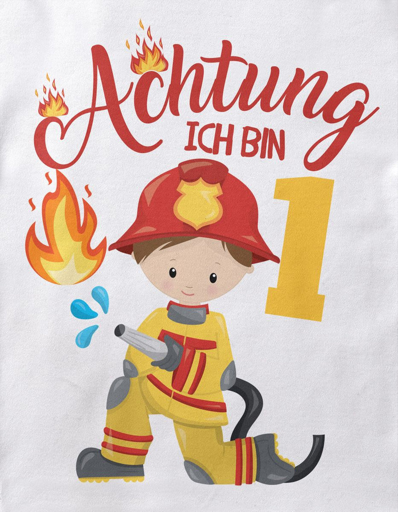 Baby / Kinder T-Shirt mit Spruch Achtung ich bin 1 Eins Feuerwehr - von Mikalino