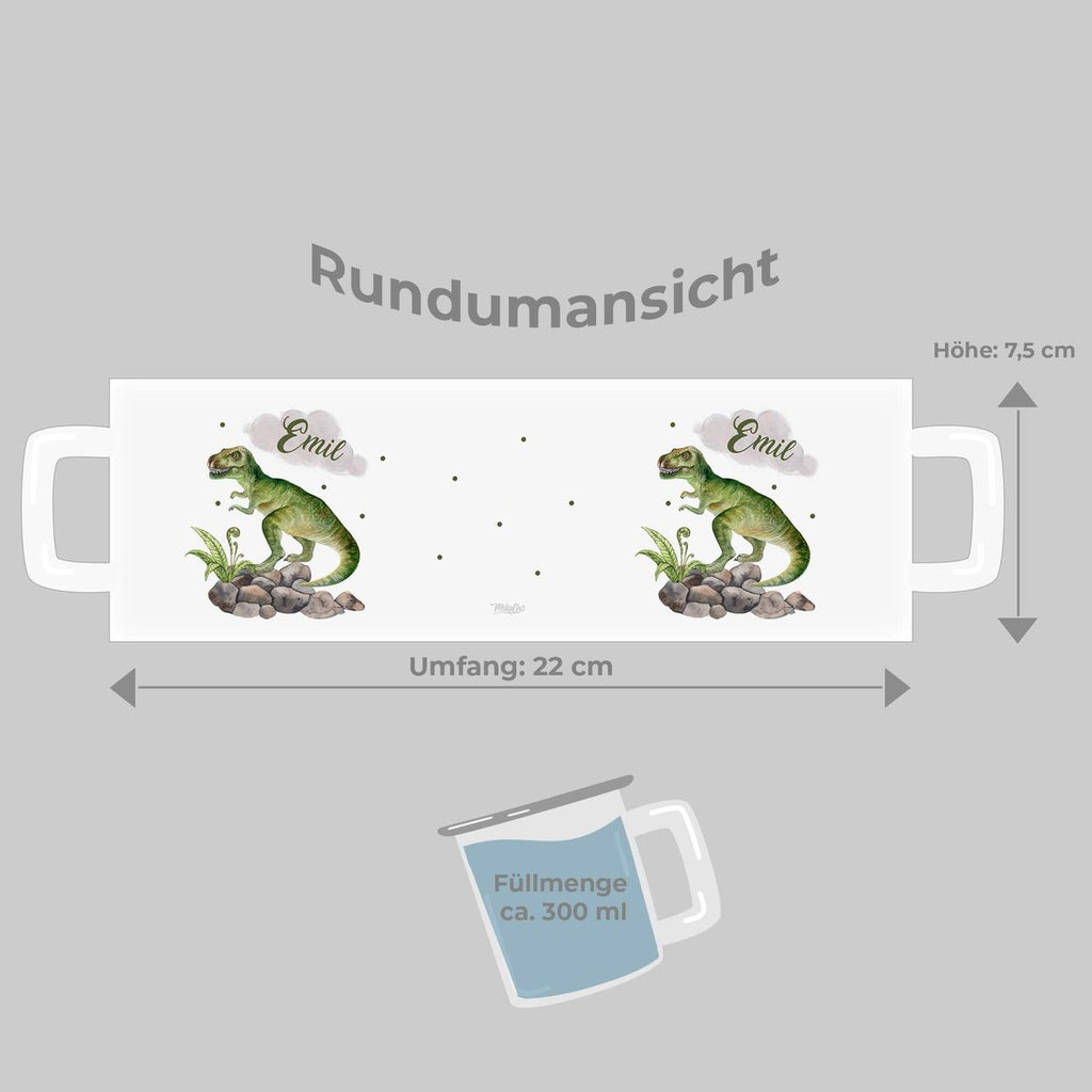 Emaille Tasse Gefährlicher Dinosaurier mit Wunschname - von Mikalino