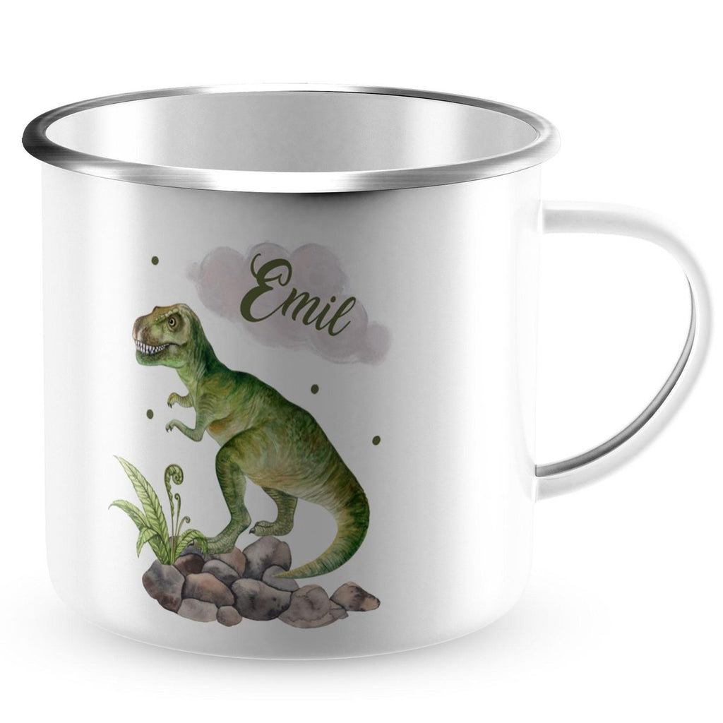 Emaille Tasse Gefährlicher Dinosaurier mit Wunschname - von Mikalino