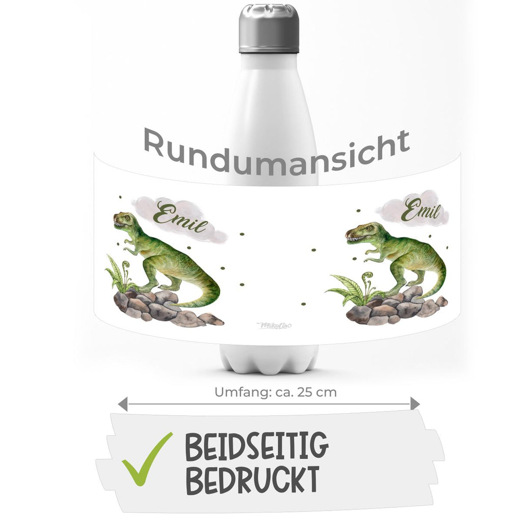 Thermo Trinkflasche Gefährlicher Dinosaurier mit Wunschnamen - von Mikalino