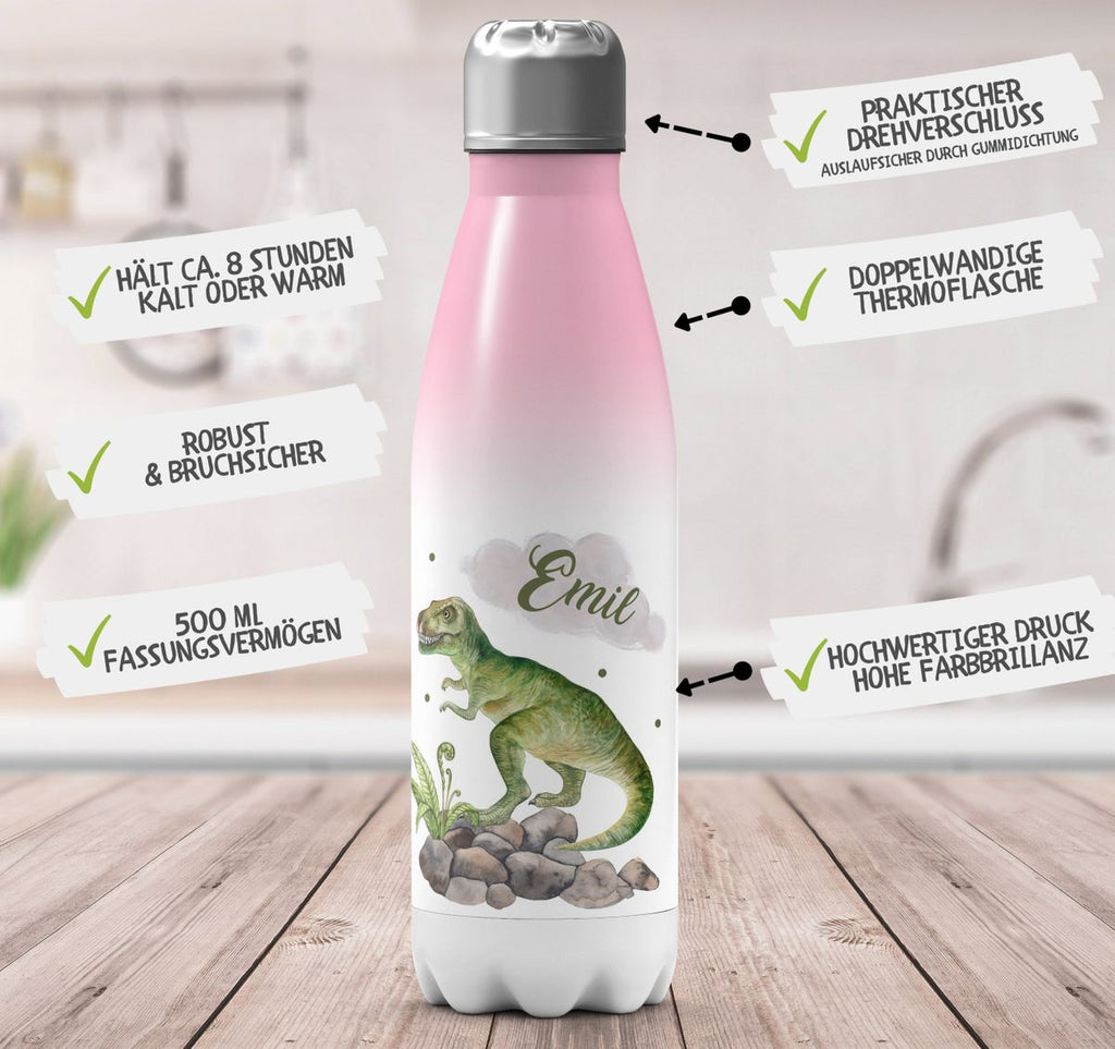 Thermo Trinkflasche Gefährlicher Dinosaurier mit Wunschnamen - von Mikalino