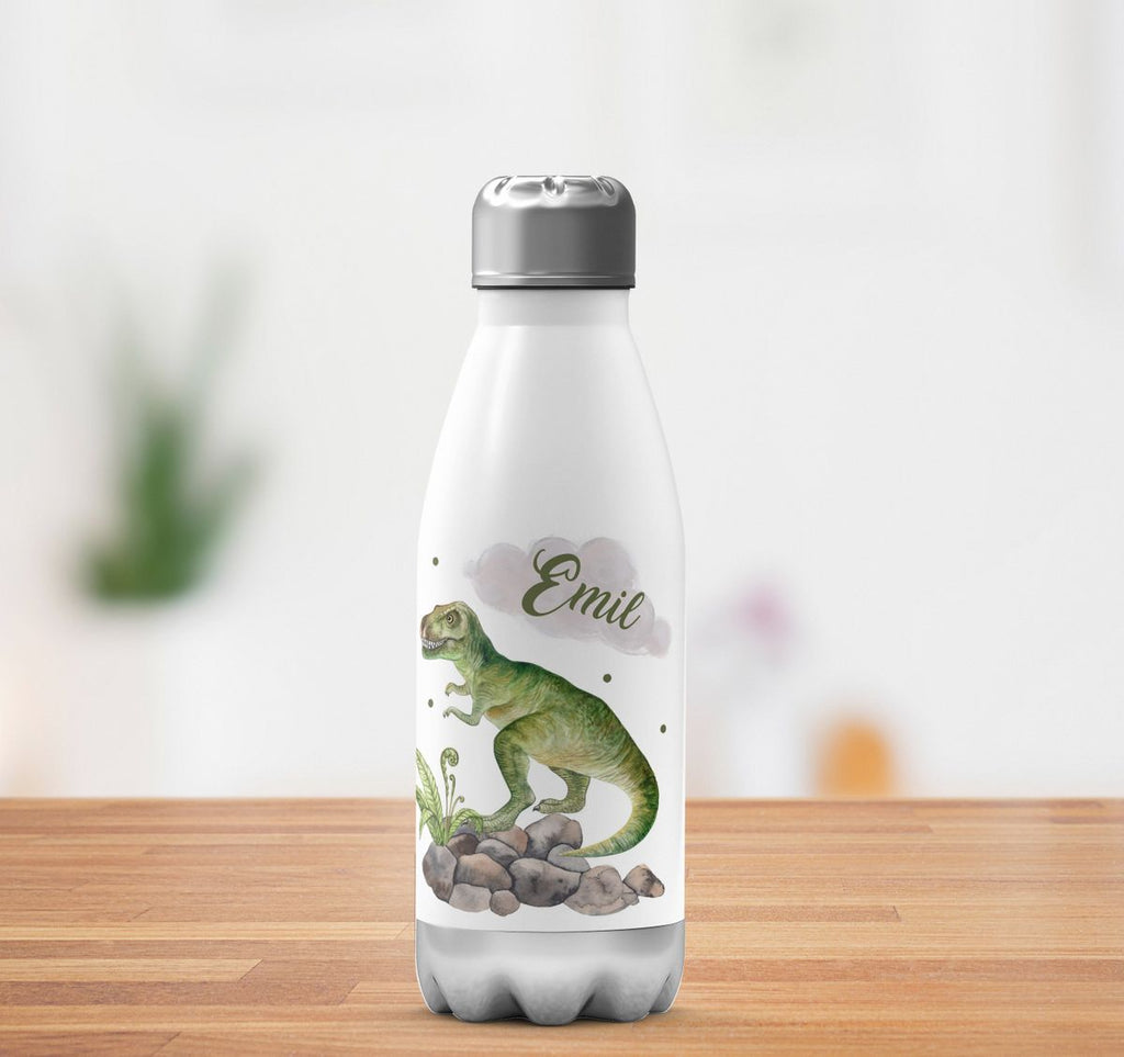 Thermo Trinkflasche Gefährlicher Dinosaurier mit Wunschnamen - von Mikalino