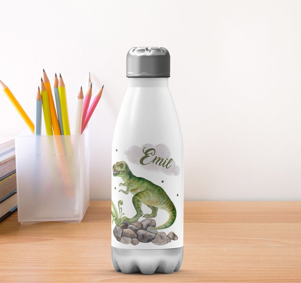 Thermo Trinkflasche Gefährlicher Dinosaurier mit Wunschnamen - von Mikalino