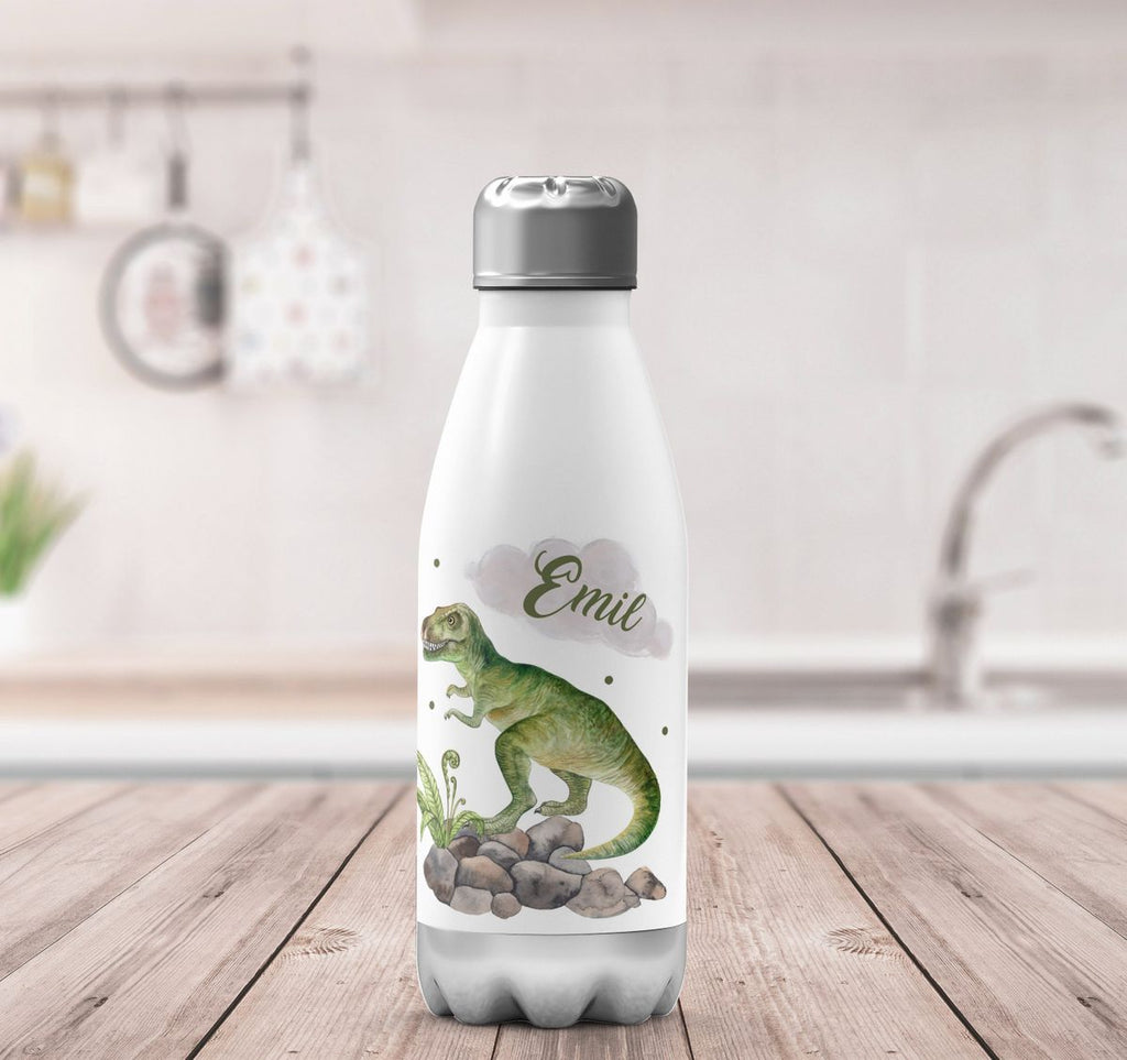 Thermo Trinkflasche Gefährlicher Dinosaurier mit Wunschnamen - von Mikalino