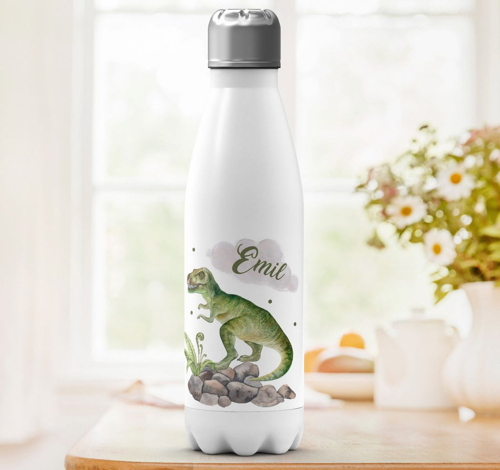 Thermo Trinkflasche Gefährlicher Dinosaurier mit Wunschnamen - von Mikalino