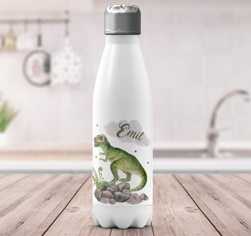 Thermo Trinkflasche Gefährlicher Dinosaurier mit Wunschnamen - von Mikalino