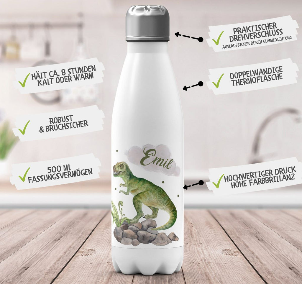 Thermo Trinkflasche Gefährlicher Dinosaurier mit Wunschnamen - von Mikalino