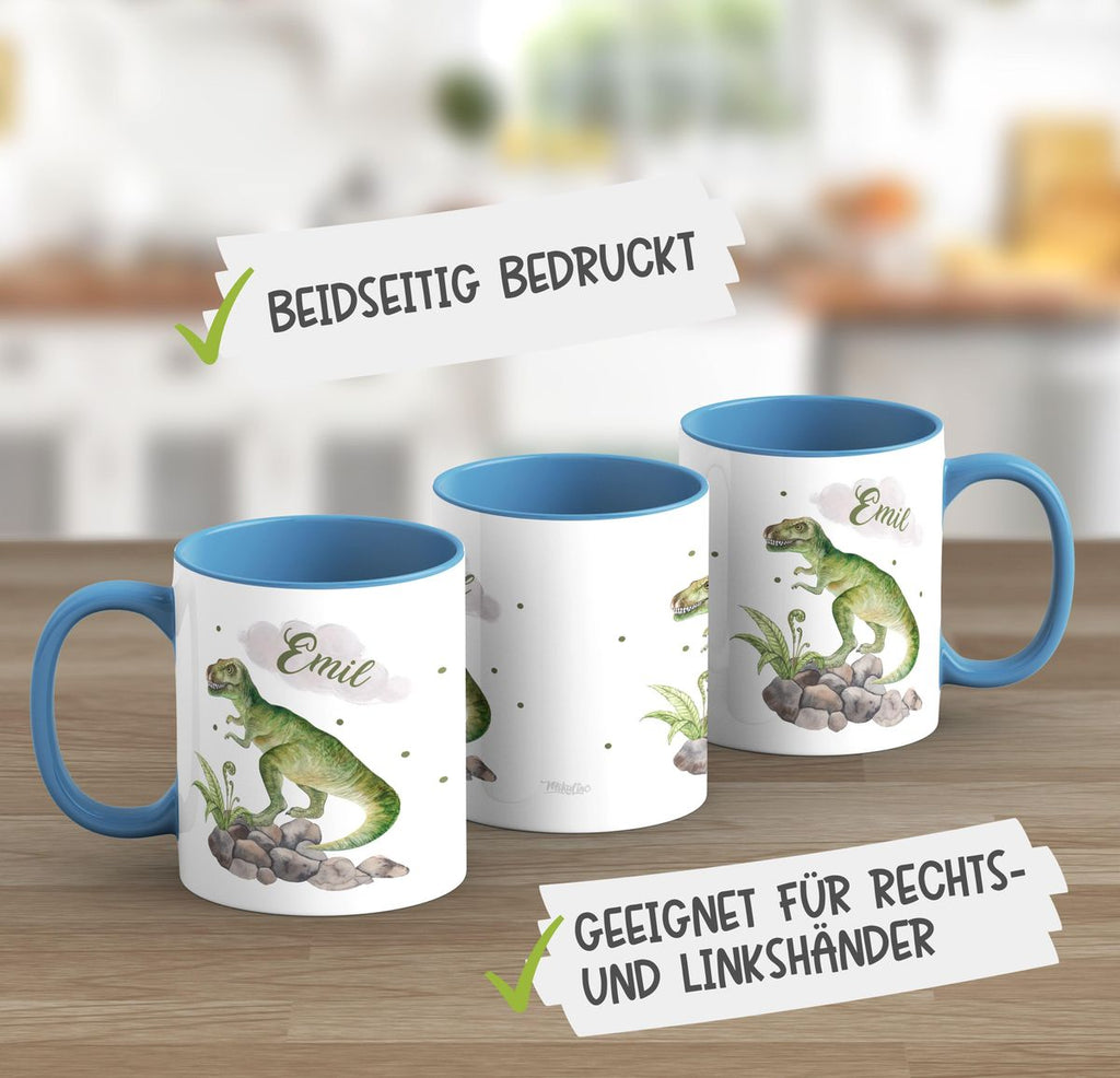 Keramik Tasse Gefährlicher Dinosaurier mit Wunschnamen - von Mikalino