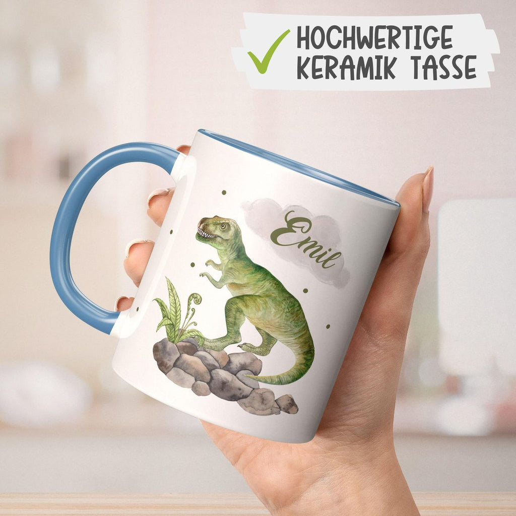 Keramik Tasse Gefährlicher Dinosaurier mit Wunschnamen - von Mikalino