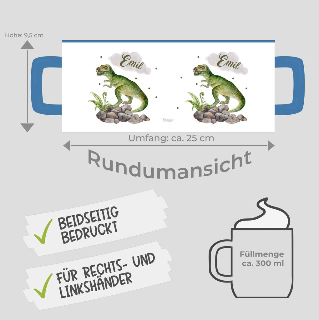 Keramik Tasse Gefährlicher Dinosaurier mit Wunschnamen - von Mikalino