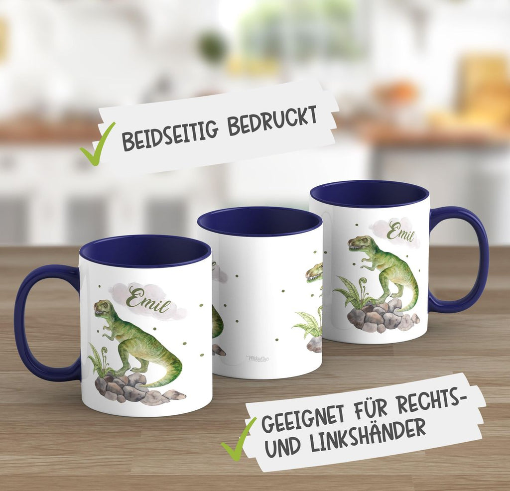 Keramik Tasse Gefährlicher Dinosaurier mit Wunschnamen - von Mikalino