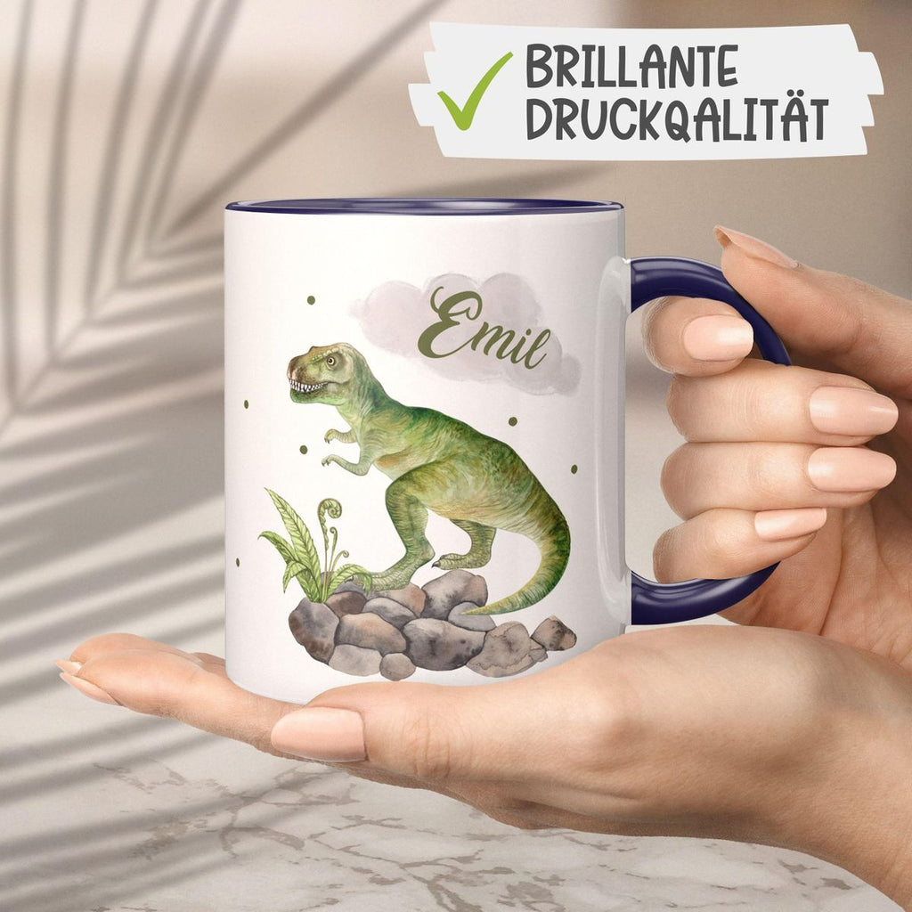 Keramik Tasse Gefährlicher Dinosaurier mit Wunschnamen - von Mikalino