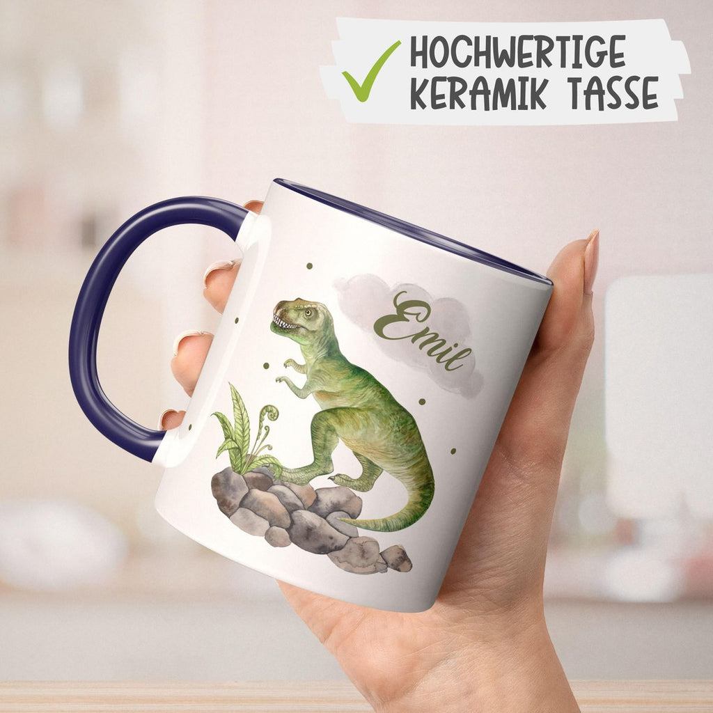 Keramik Tasse Gefährlicher Dinosaurier mit Wunschnamen - von Mikalino