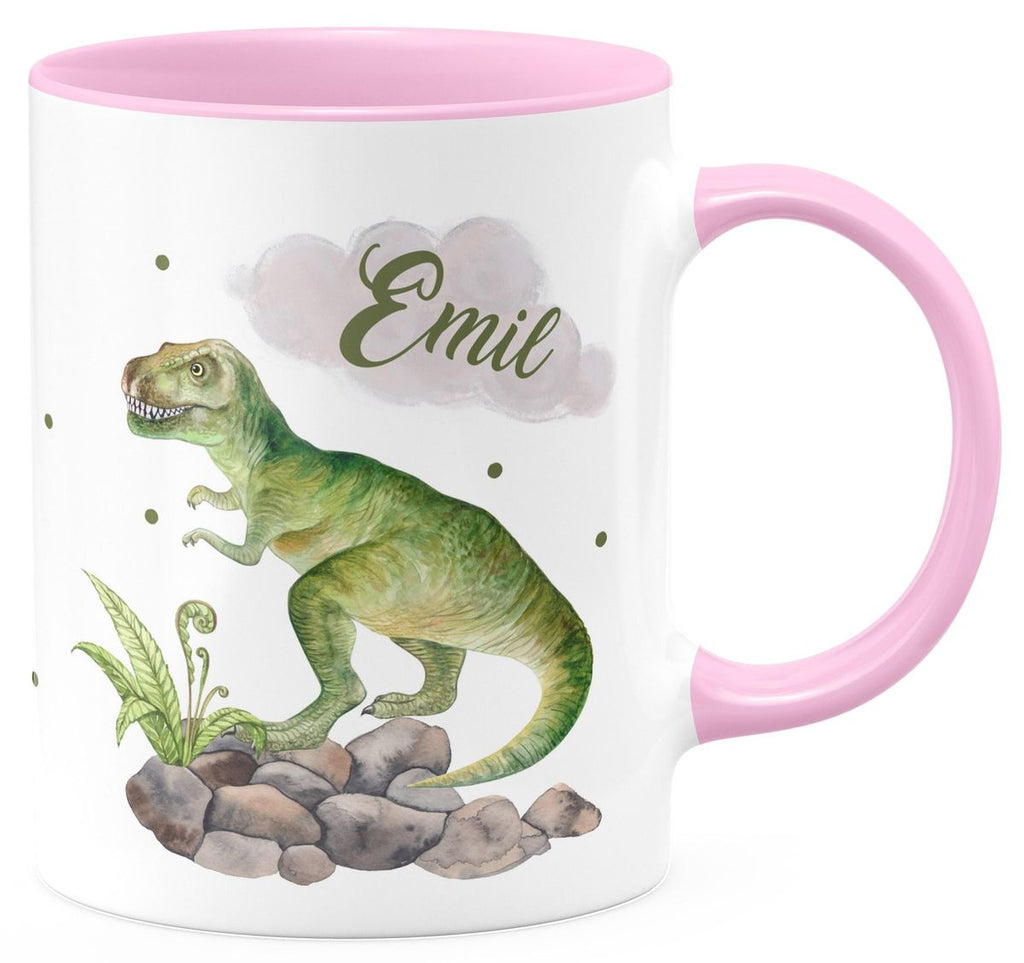 Keramik Tasse Gefährlicher Dinosaurier mit Wunschnamen - von Mikalino