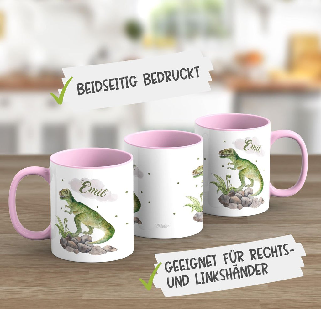 Keramik Tasse Gefährlicher Dinosaurier mit Wunschnamen - von Mikalino