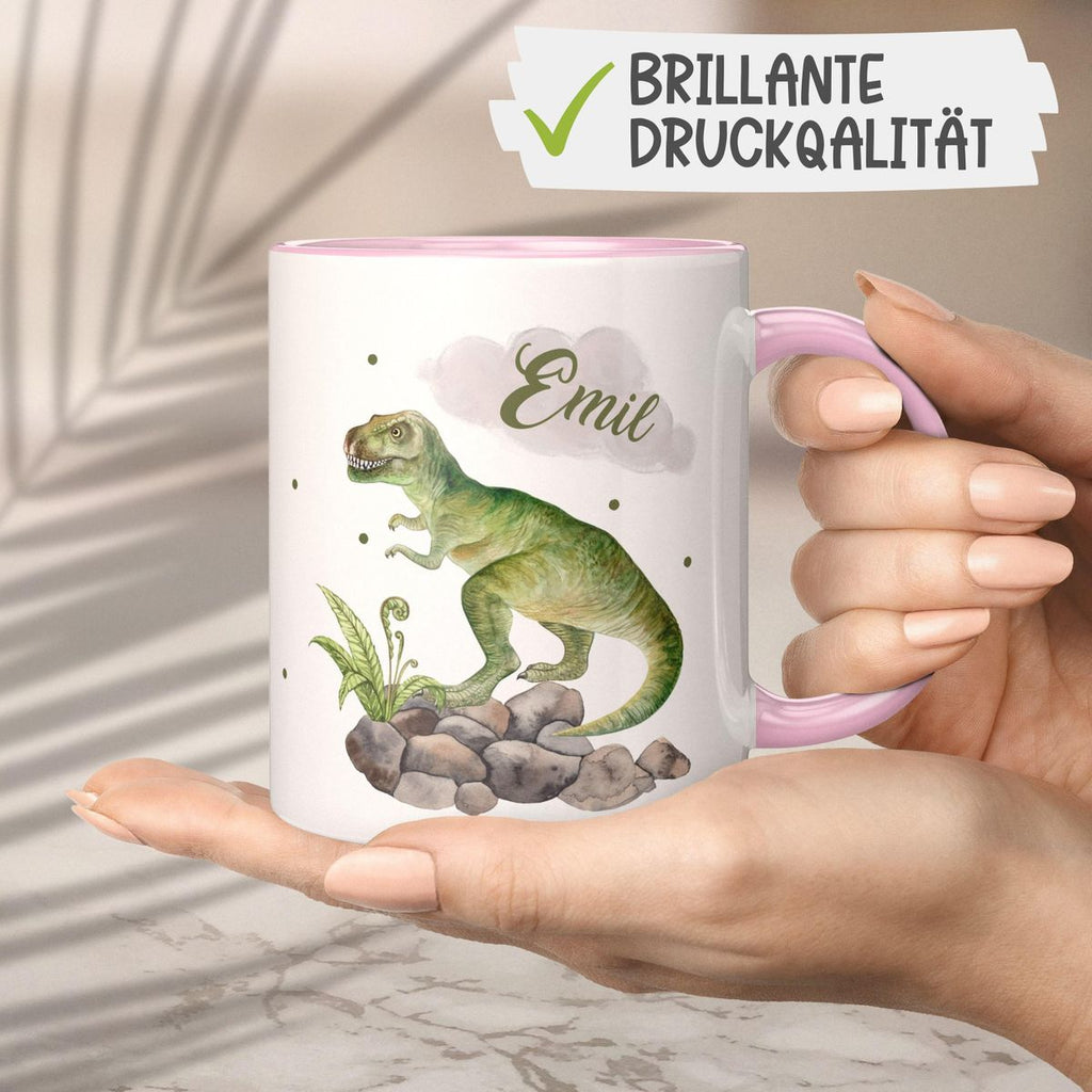 Keramik Tasse Gefährlicher Dinosaurier mit Wunschnamen - von Mikalino