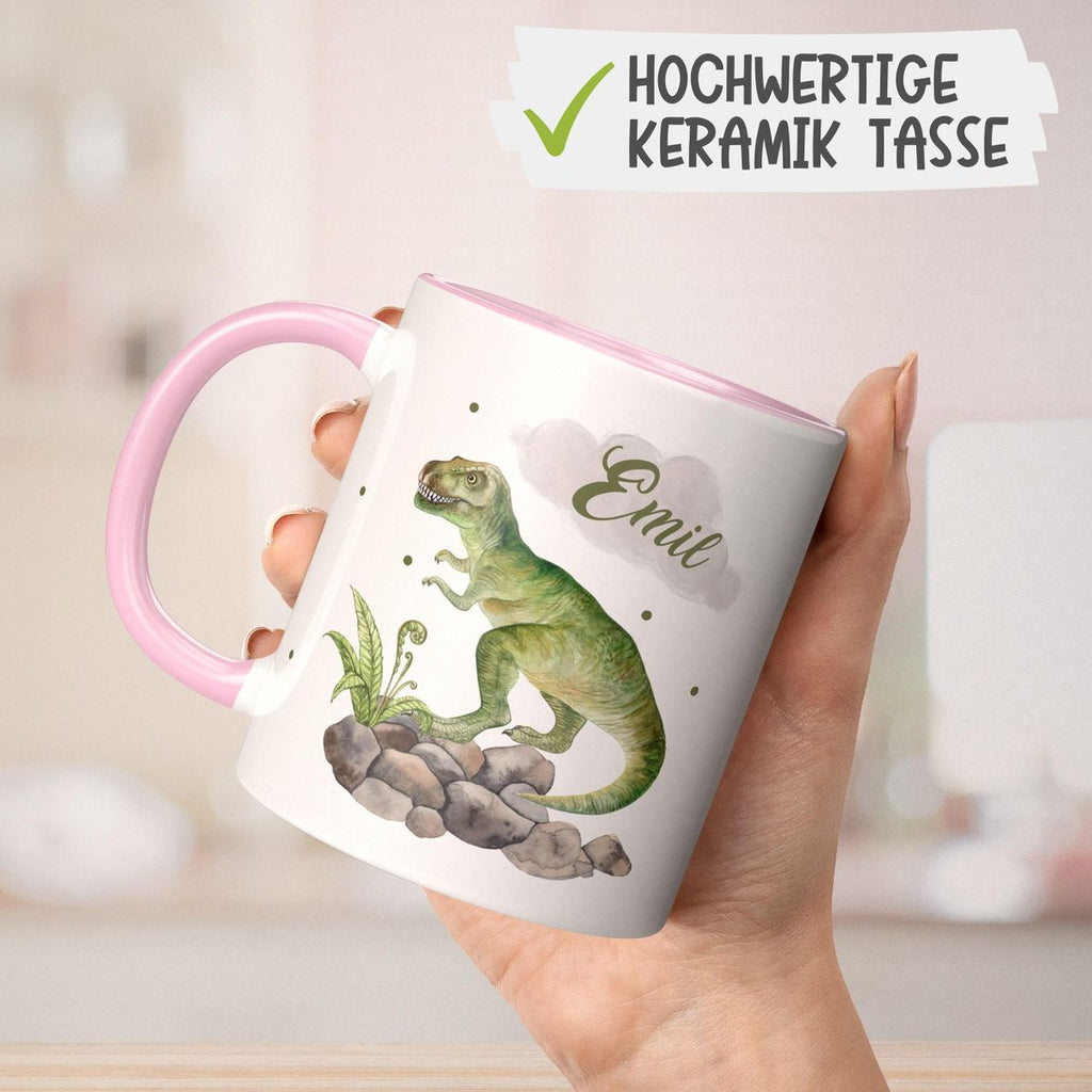 Keramik Tasse Gefährlicher Dinosaurier mit Wunschnamen - von Mikalino