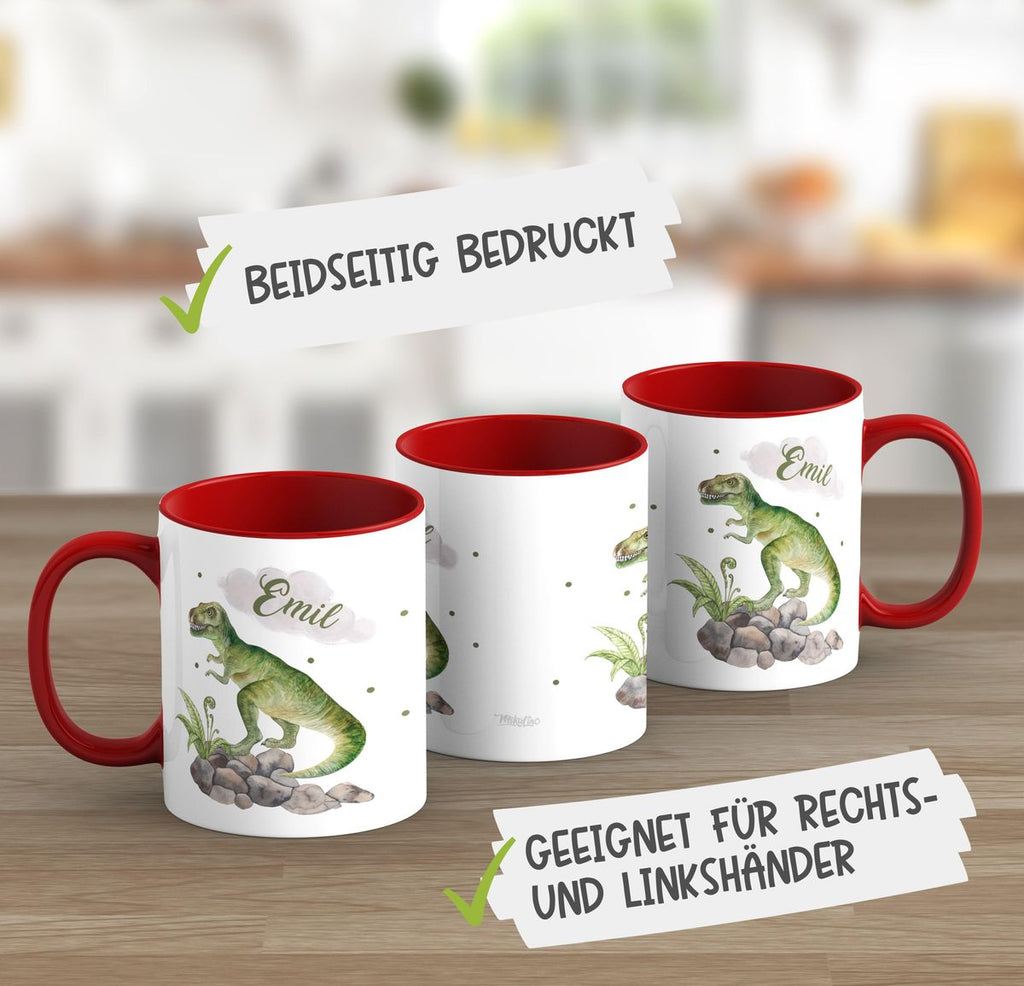 Keramik Tasse Gefährlicher Dinosaurier mit Wunschnamen - von Mikalino