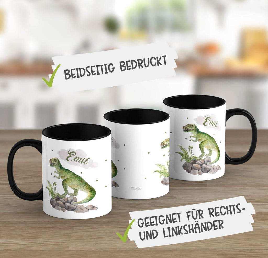 Keramik Tasse Gefährlicher Dinosaurier mit Wunschnamen - von Mikalino