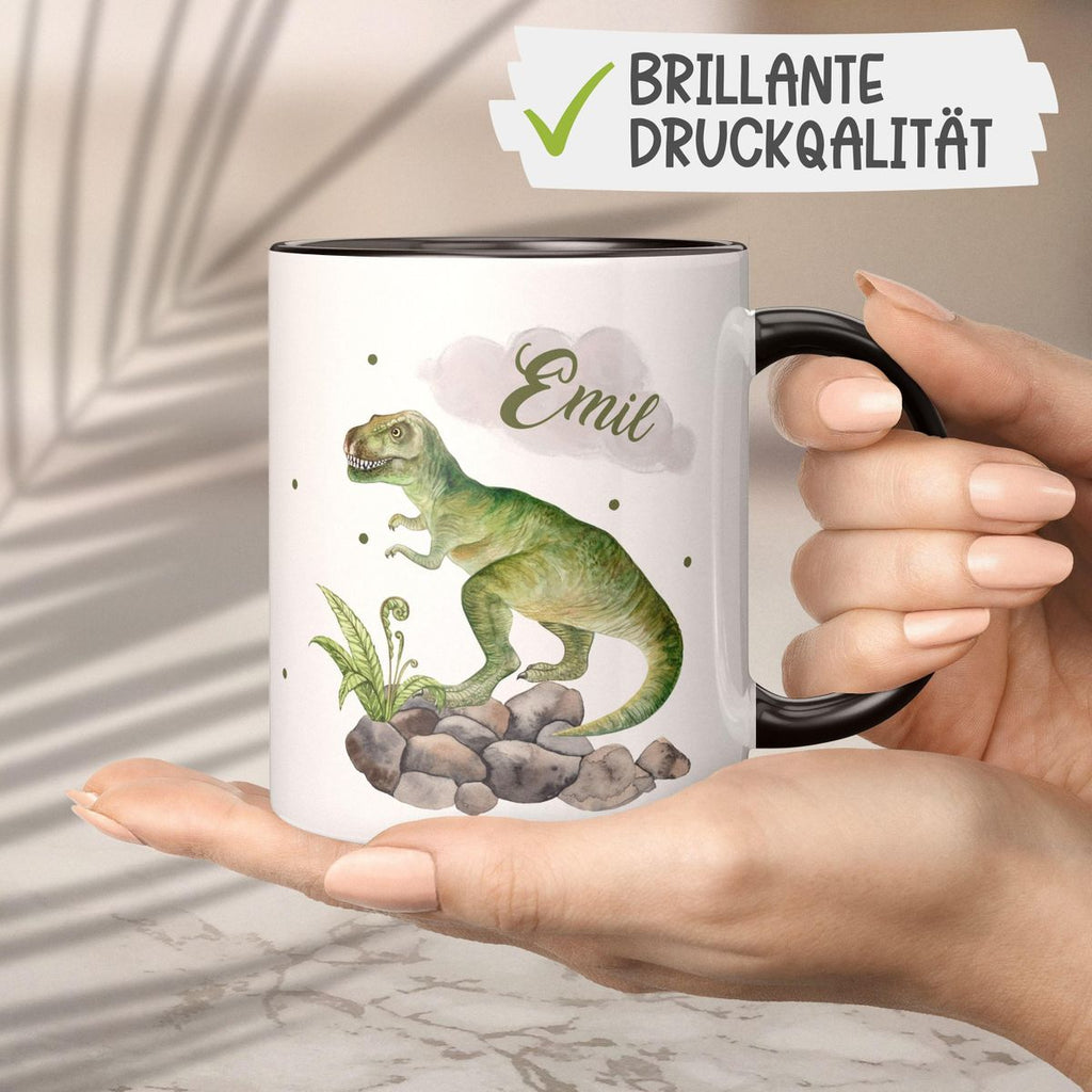 Keramik Tasse Gefährlicher Dinosaurier mit Wunschnamen - von Mikalino