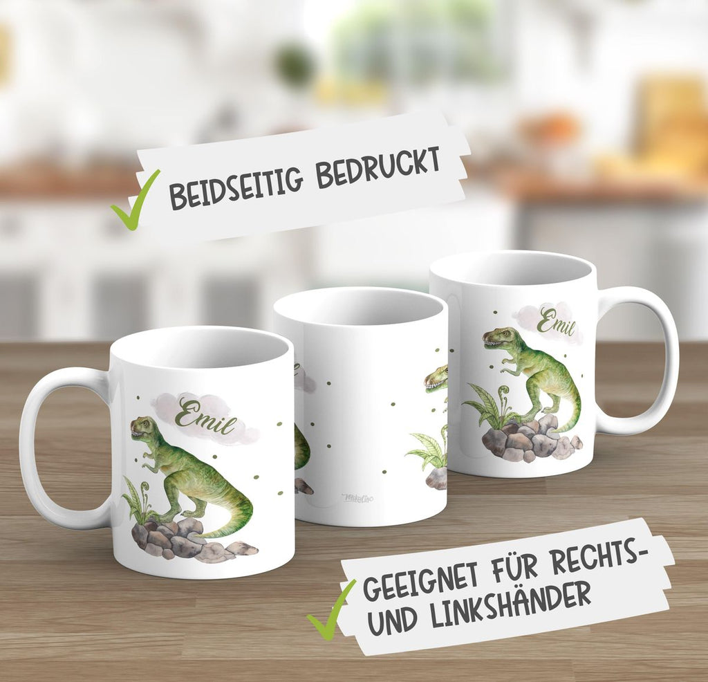 Keramik Tasse Gefährlicher Dinosaurier mit Wunschnamen - von Mikalino