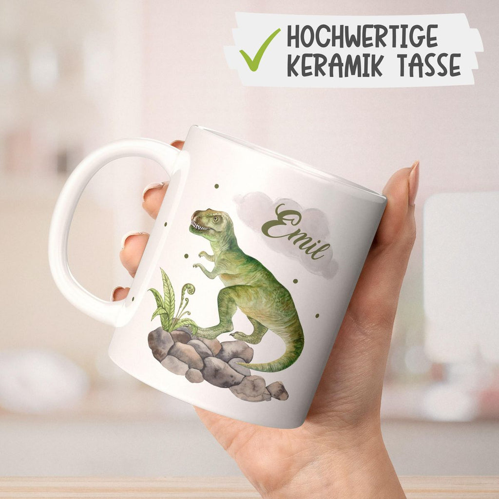 Keramik Tasse Gefährlicher Dinosaurier mit Wunschnamen - von Mikalino