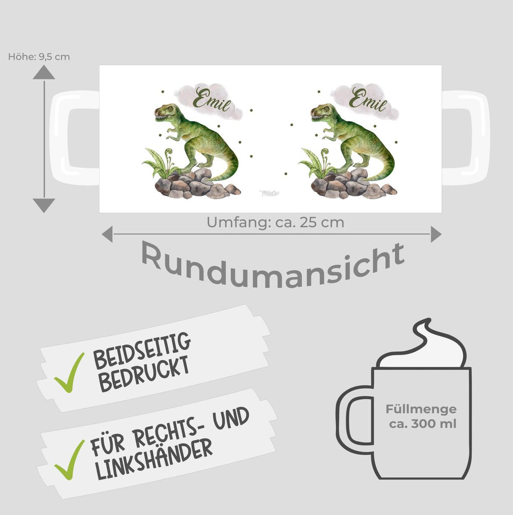 Keramik Tasse Gefährlicher Dinosaurier mit Wunschnamen - von Mikalino