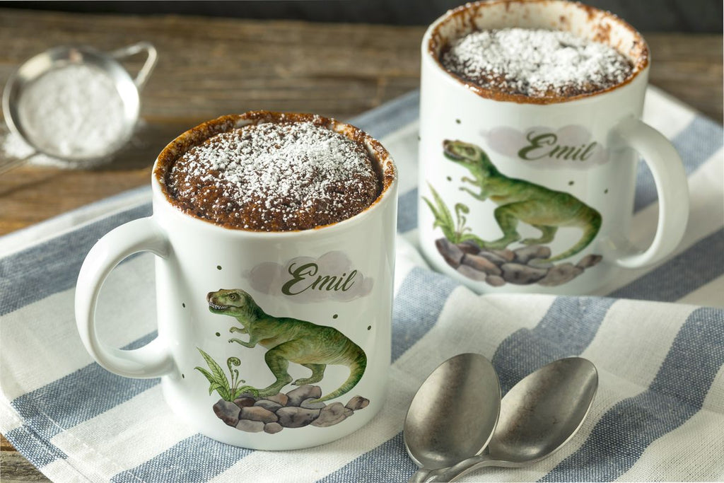 Keramik Tasse Gefährlicher Dinosaurier mit Wunschnamen - von Mikalino