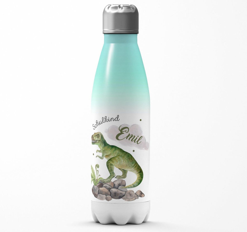 Thermo Trinkflasche Schulkind Gefährlicher Dinosaurier mit Wunschnamen - von Mikalino