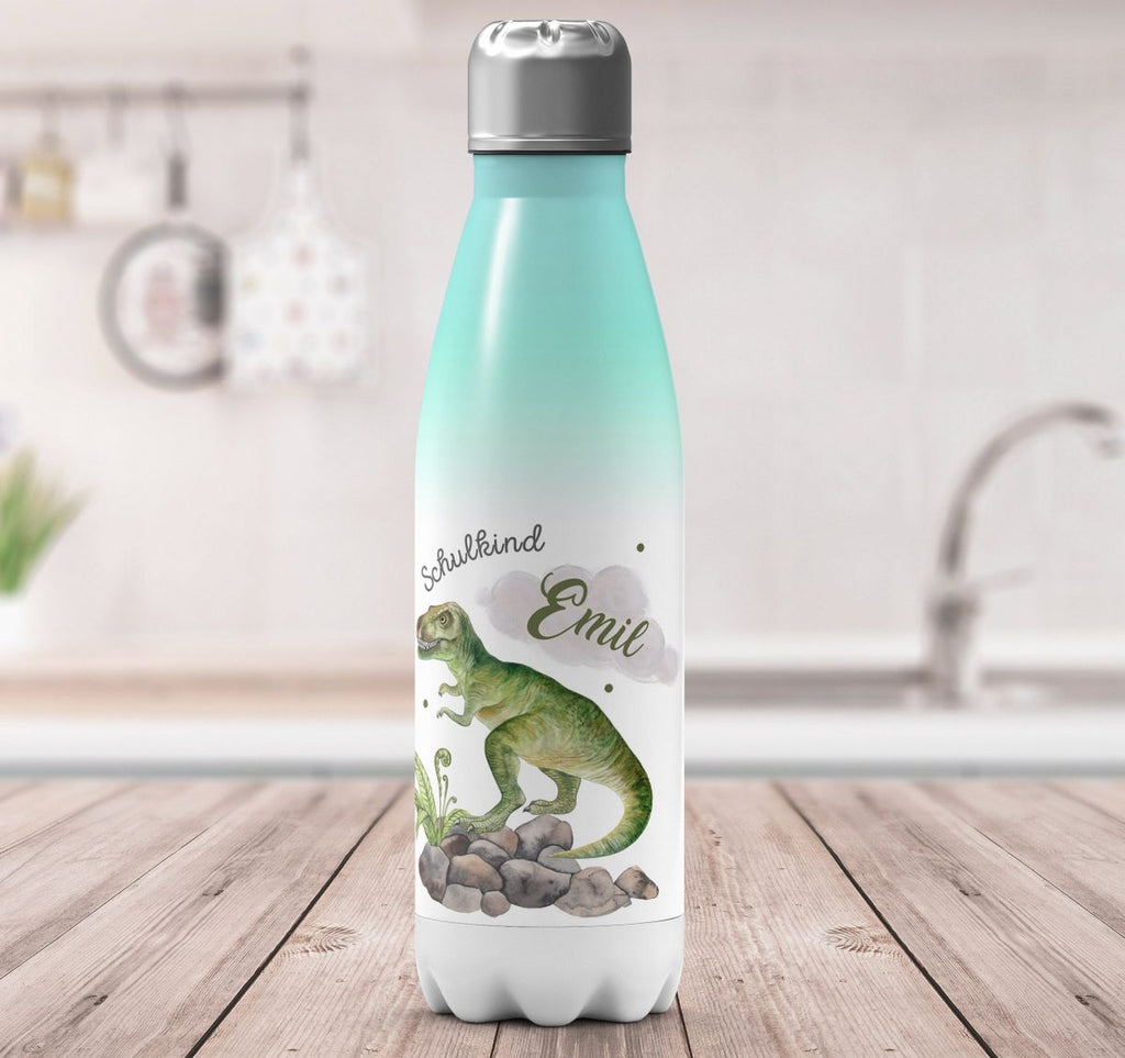 Thermo Trinkflasche Schulkind Gefährlicher Dinosaurier mit Wunschnamen - von Mikalino