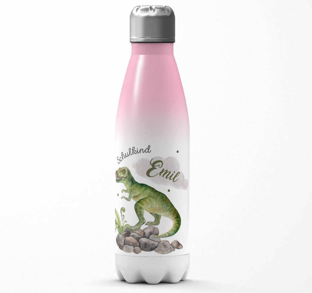 Thermo Trinkflasche Schulkind Gefährlicher Dinosaurier mit Wunschnamen - von Mikalino