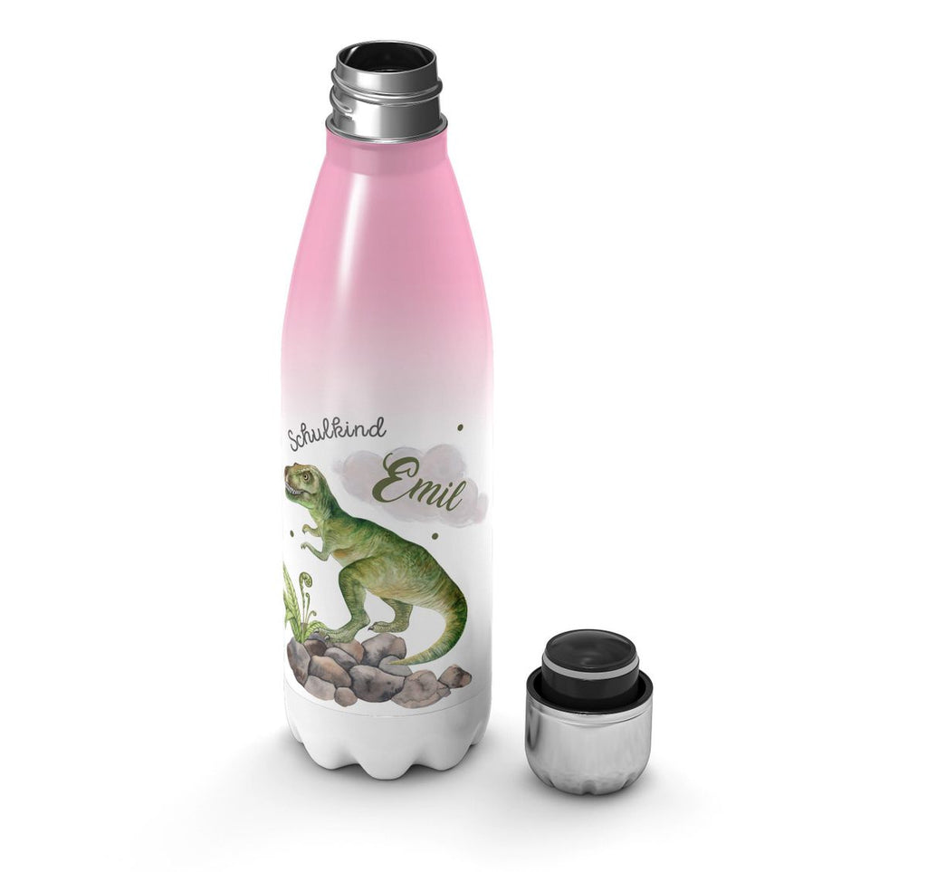 Thermo Trinkflasche Schulkind Gefährlicher Dinosaurier mit Wunschnamen - von Mikalino