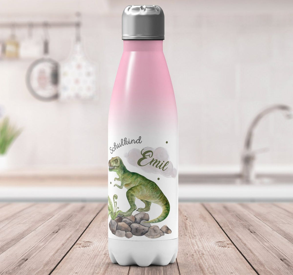 Thermo Trinkflasche Schulkind Gefährlicher Dinosaurier mit Wunschnamen - von Mikalino