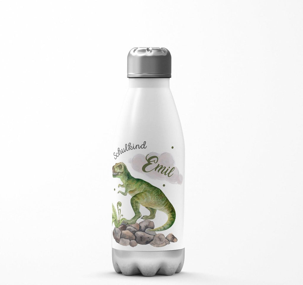 Thermo Trinkflasche Schulkind Gefährlicher Dinosaurier mit Wunschnamen - von Mikalino