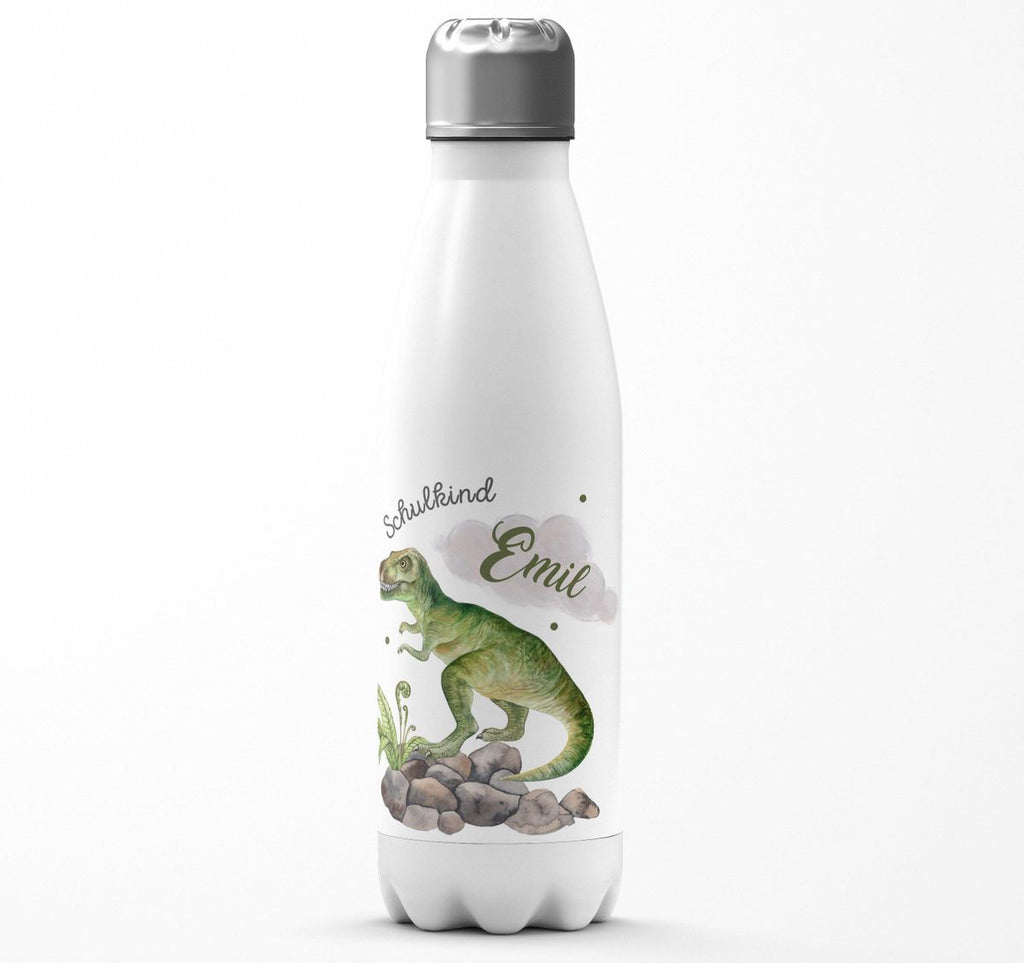 Thermo Trinkflasche Schulkind Gefährlicher Dinosaurier mit Wunschnamen - von Mikalino