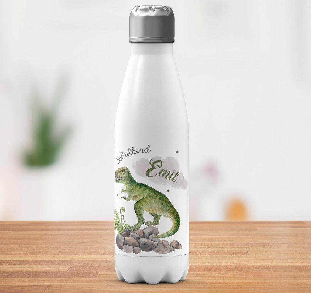 Thermo Trinkflasche Schulkind Gefährlicher Dinosaurier mit Wunschnamen - von Mikalino