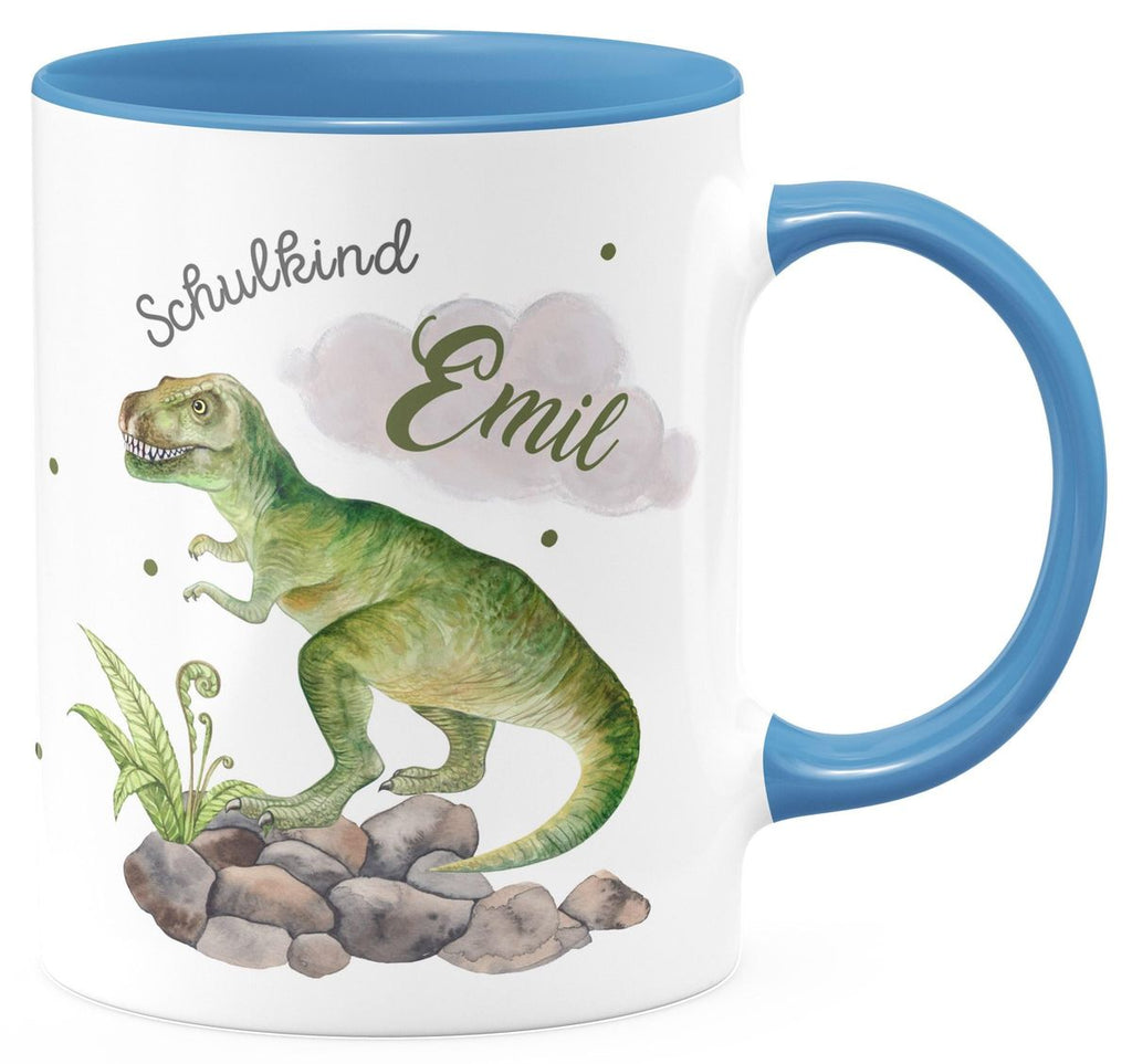 Keramik Tasse Schulkind Gefährlicher Dinosaurier mit Wunschnamen - von Mikalino