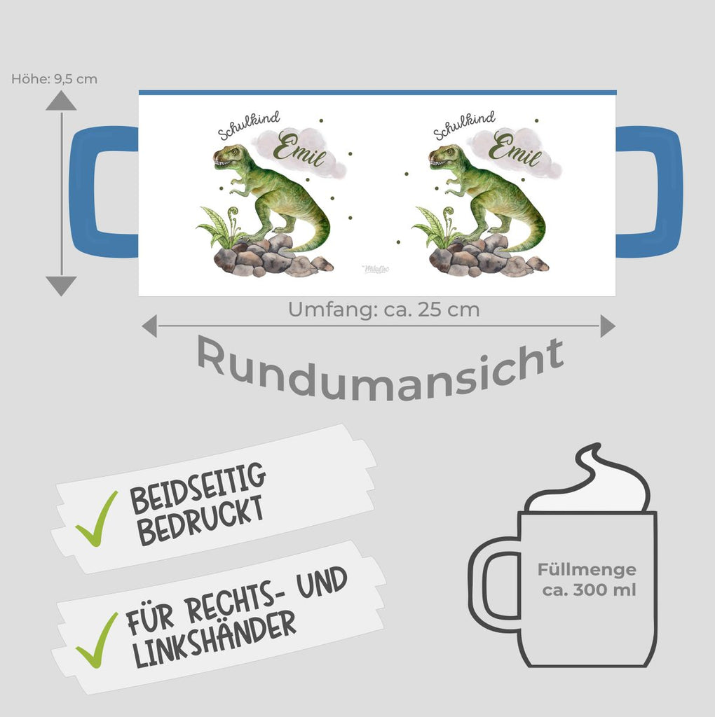 Keramik Tasse Schulkind Gefährlicher Dinosaurier mit Wunschnamen - von Mikalino