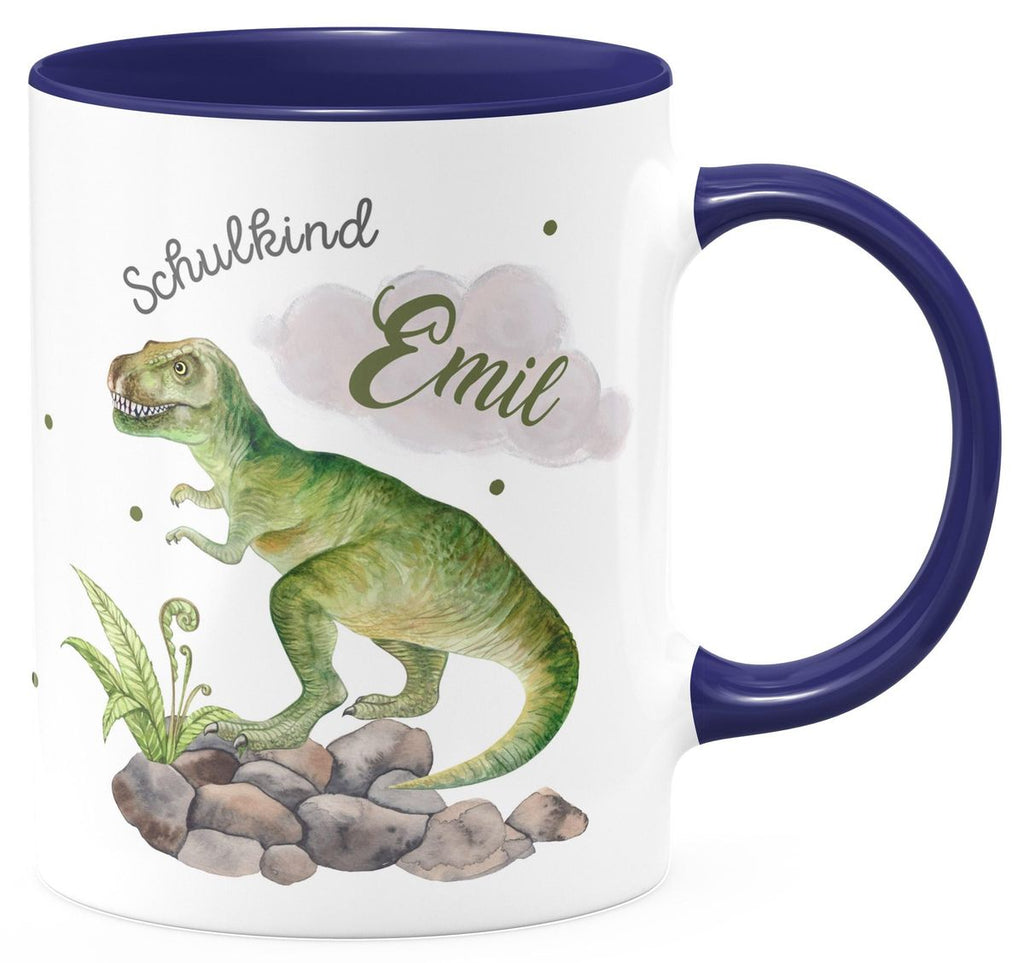 Keramik Tasse Schulkind Gefährlicher Dinosaurier mit Wunschnamen - von Mikalino