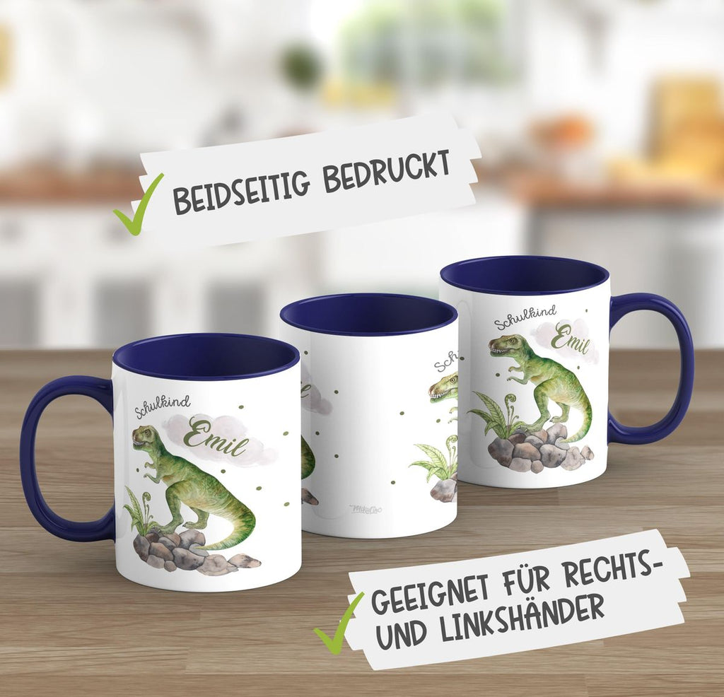 Keramik Tasse Schulkind Gefährlicher Dinosaurier mit Wunschnamen - von Mikalino