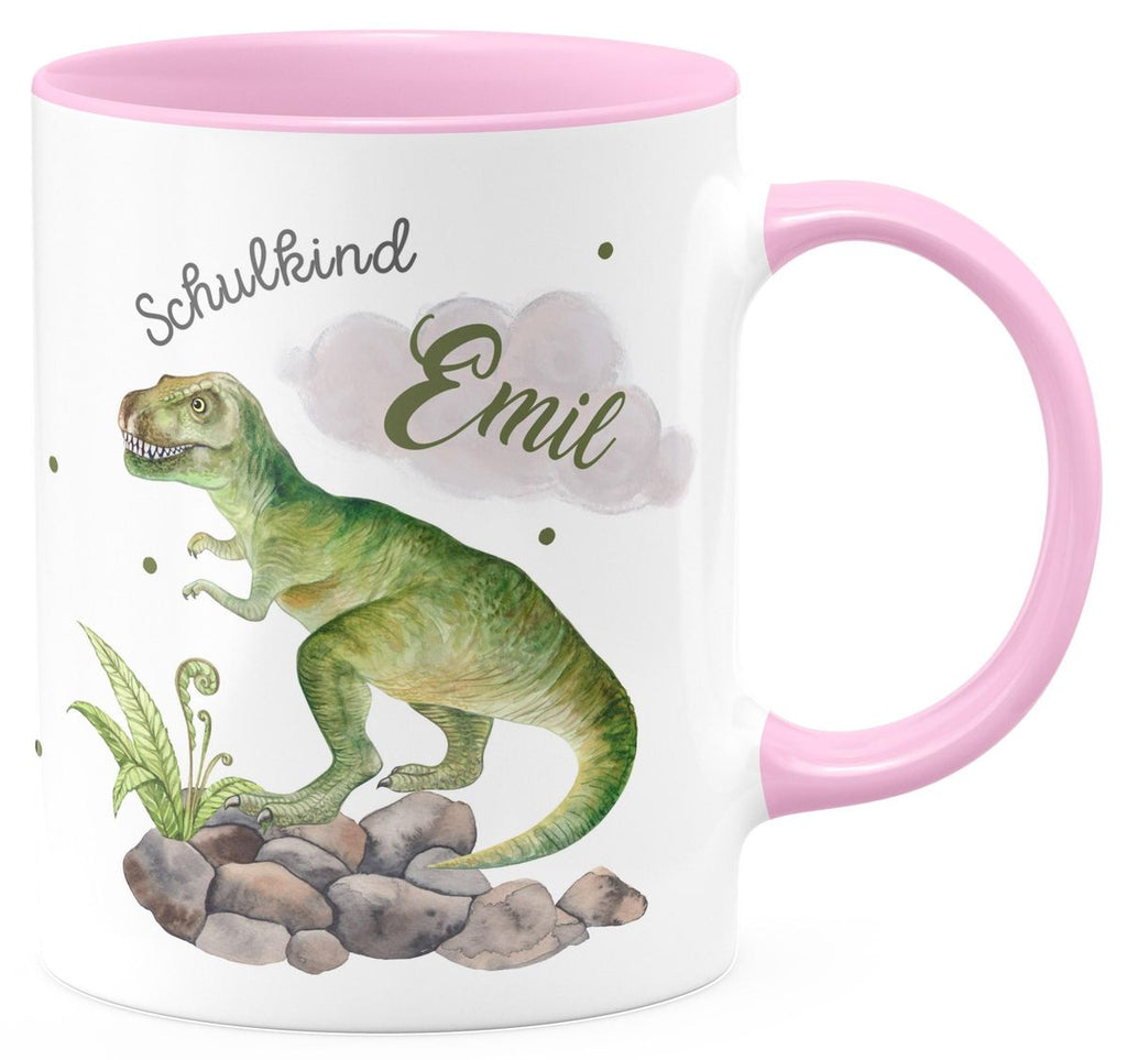 Keramik Tasse Schulkind Gefährlicher Dinosaurier mit Wunschnamen - von Mikalino