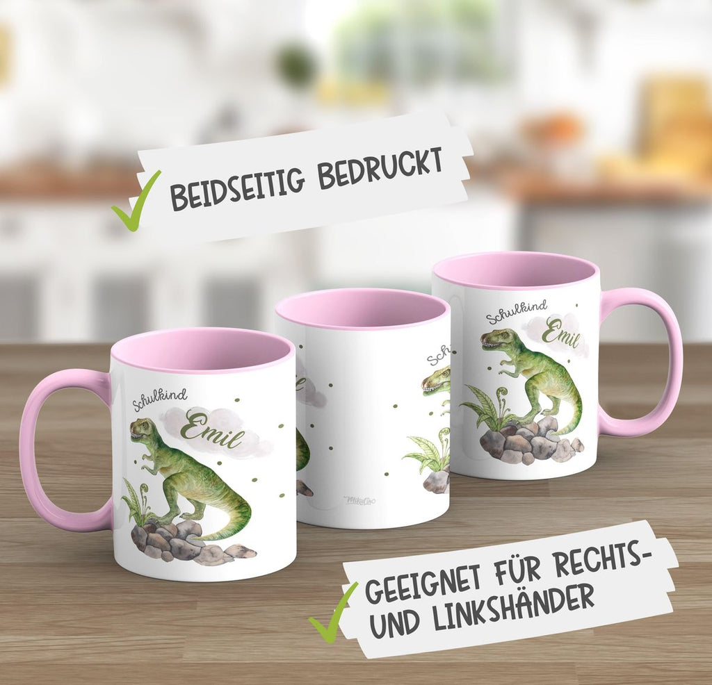 Keramik Tasse Schulkind Gefährlicher Dinosaurier mit Wunschnamen - von Mikalino