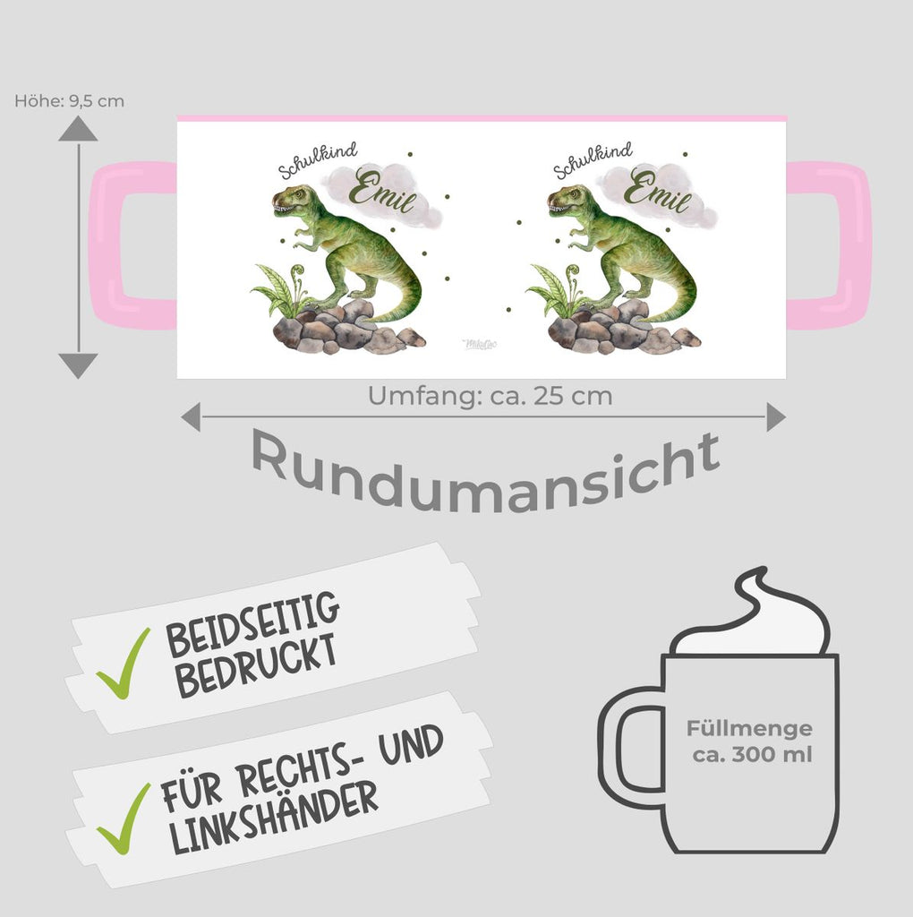 Keramik Tasse Schulkind Gefährlicher Dinosaurier mit Wunschnamen - von Mikalino