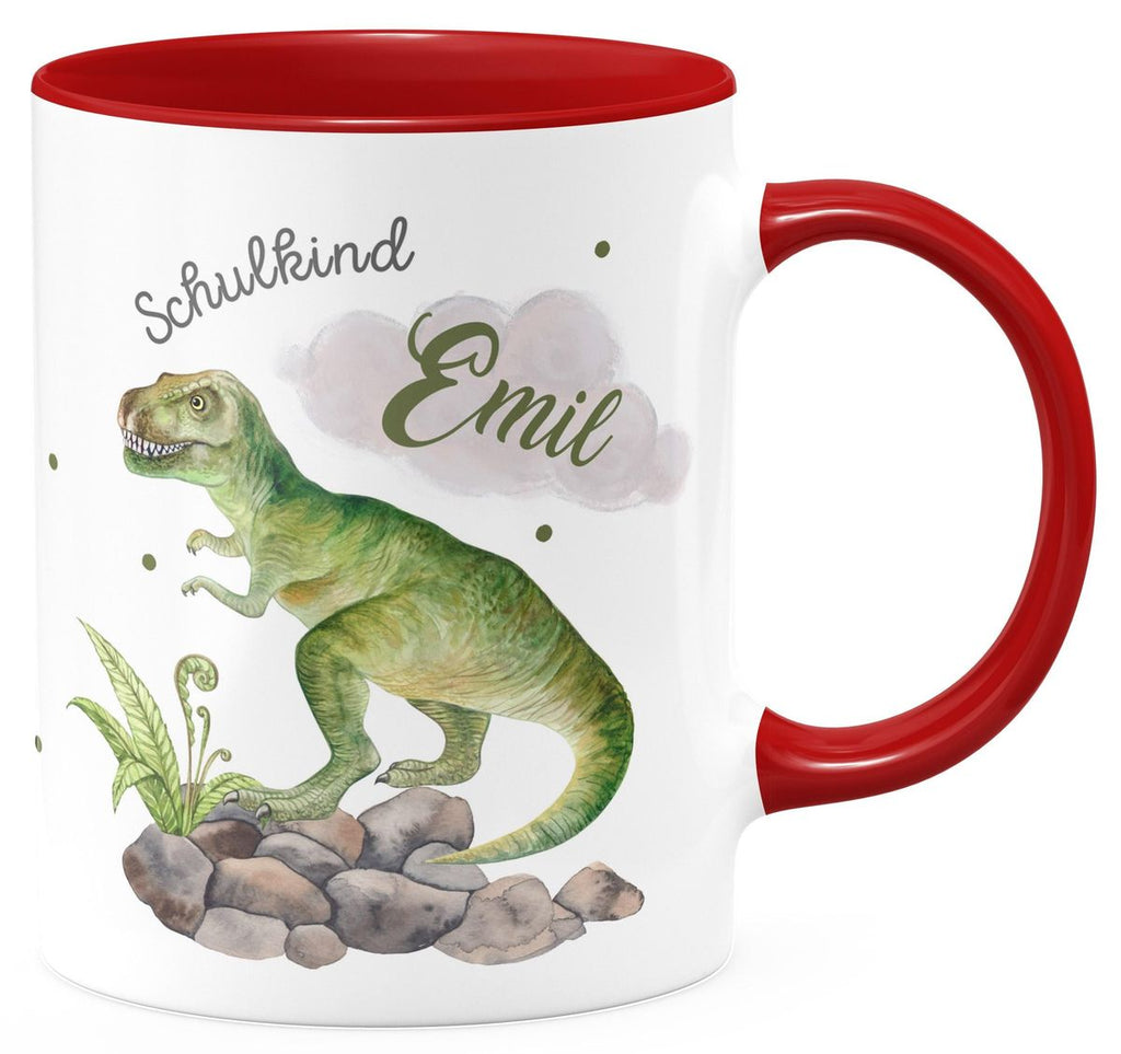 Keramik Tasse Schulkind Gefährlicher Dinosaurier mit Wunschnamen - von Mikalino