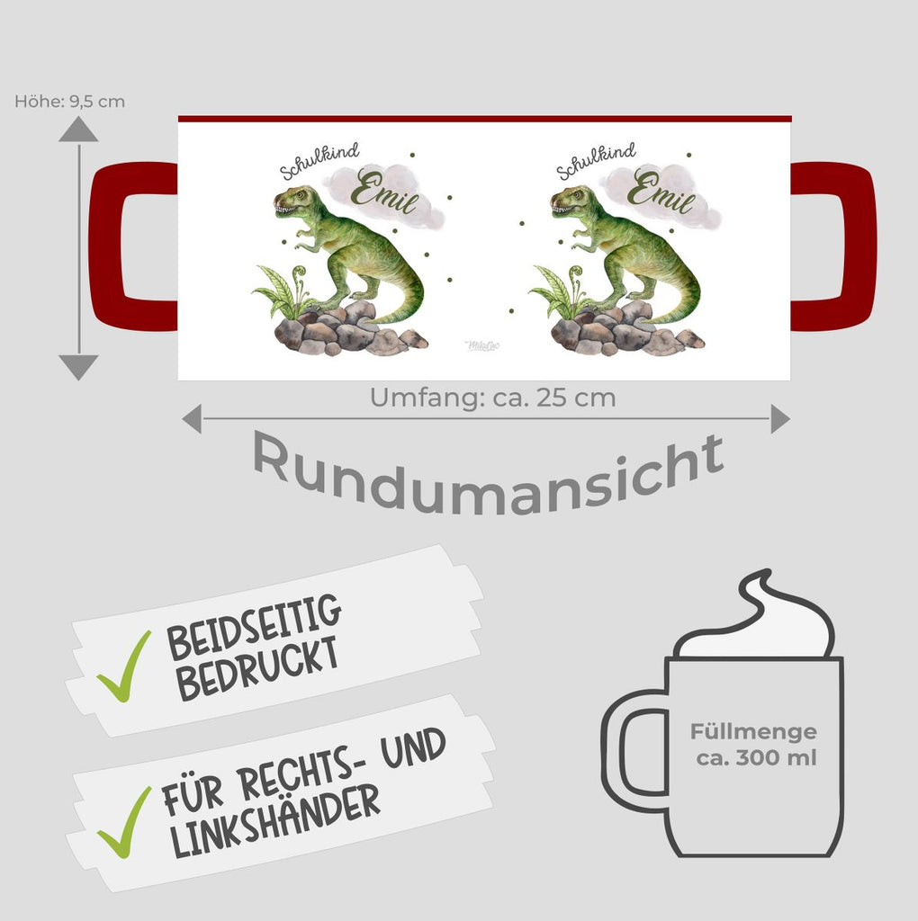 Keramik Tasse Schulkind Gefährlicher Dinosaurier mit Wunschnamen - von Mikalino