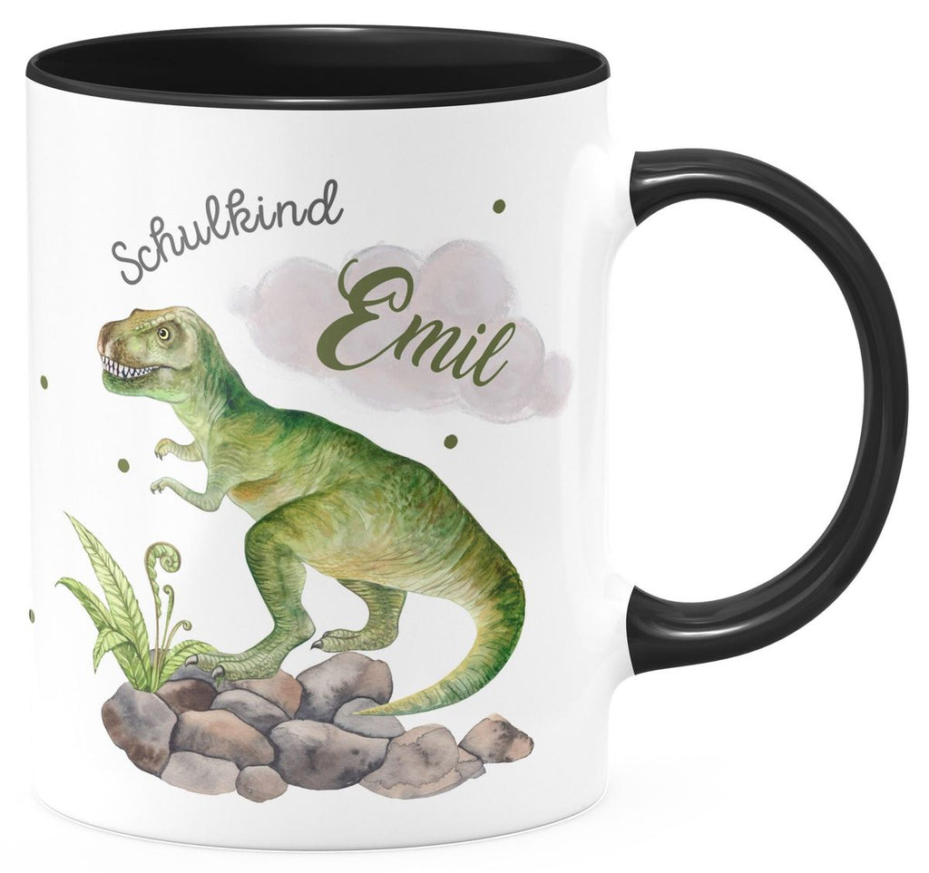 Keramik Tasse Schulkind Gefährlicher Dinosaurier mit Wunschnamen - von Mikalino